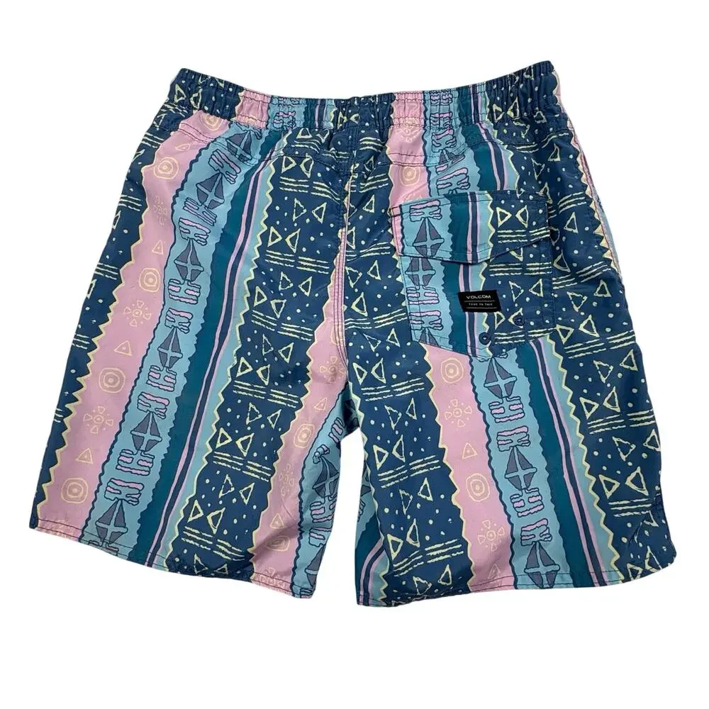 Volcom Swim Trunks Boys M (10-12) Teal Pink Board Shorts Vacation Beach Pool